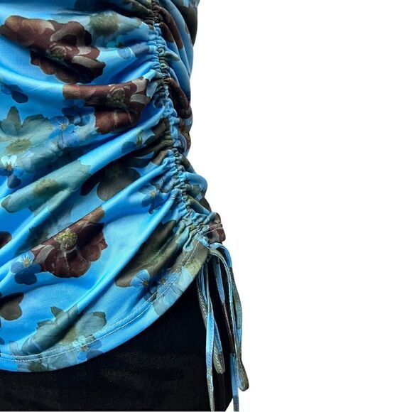 💎 Topshop Ruched Floral Top Blue NEW - Picture 5 of 8